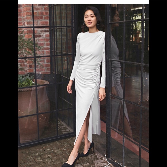 Express Dresses & Skirts - Express Velvet Ruched Side Asymmetrical MIDI Dress Small NWT